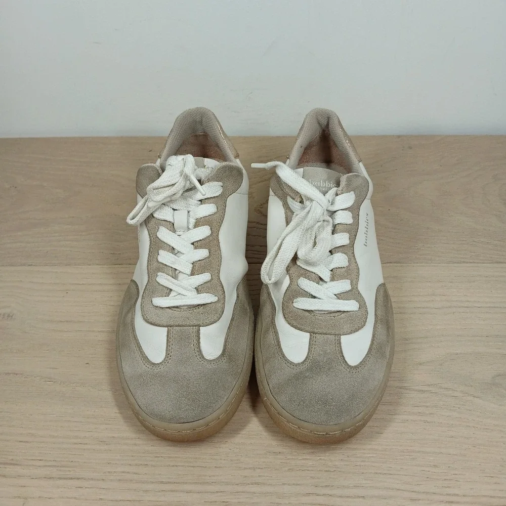 Bobbies Paris Sneakers Women 7 White Beige Leather Suede French Minimalist